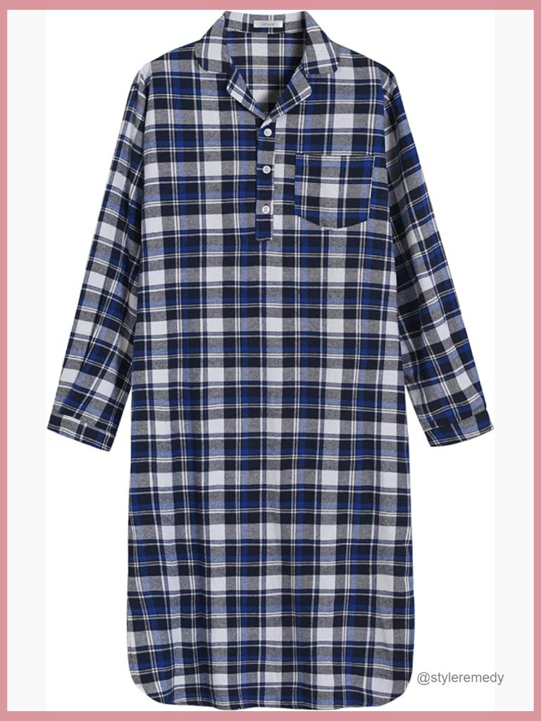 Men's Cotton Flannel Nightshirt Long Sleeve V-Night Gown